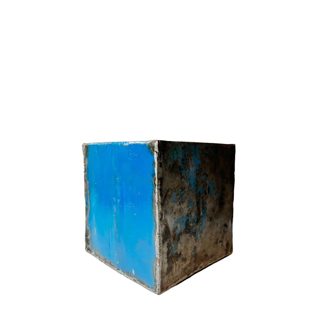 Quadratische Box aus wiederverwertetem Metall - 15 x15 x 15 cm - Schwarz/Blau