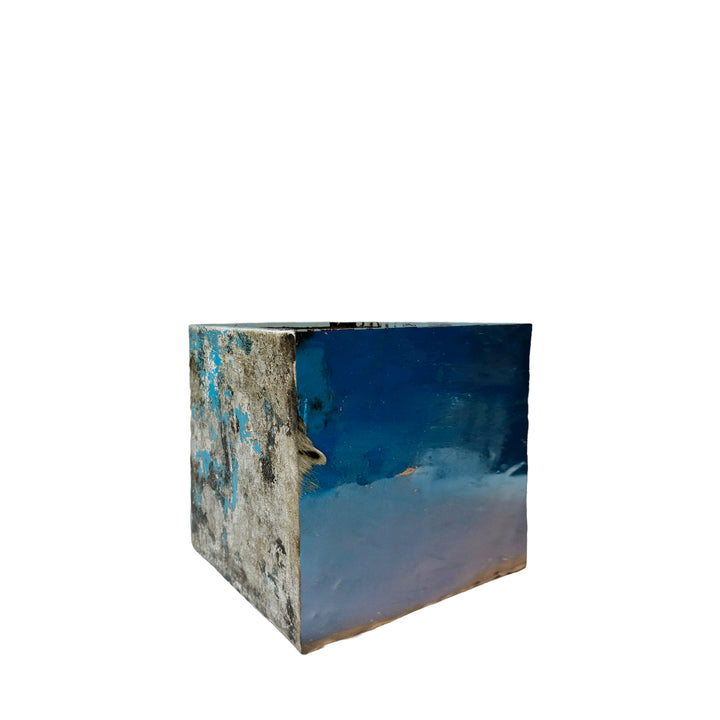 Quadratische Box aus wiederverwertetem Metall - 15 x15 x 15 cm - Schwarz/Blau