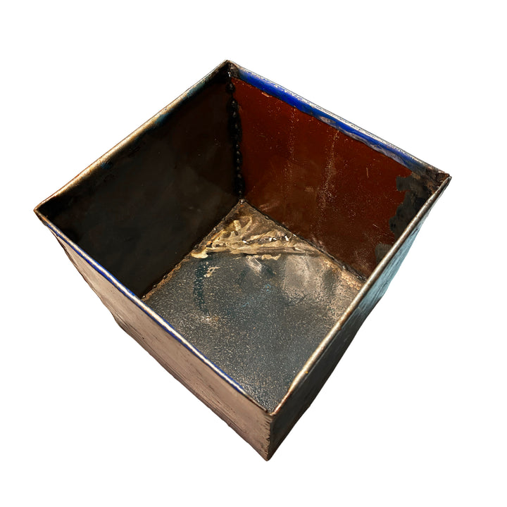 Quadratische Box aus wiederverwertetem Metall - 15 x15 x 15 cm - Schwarz/Blau