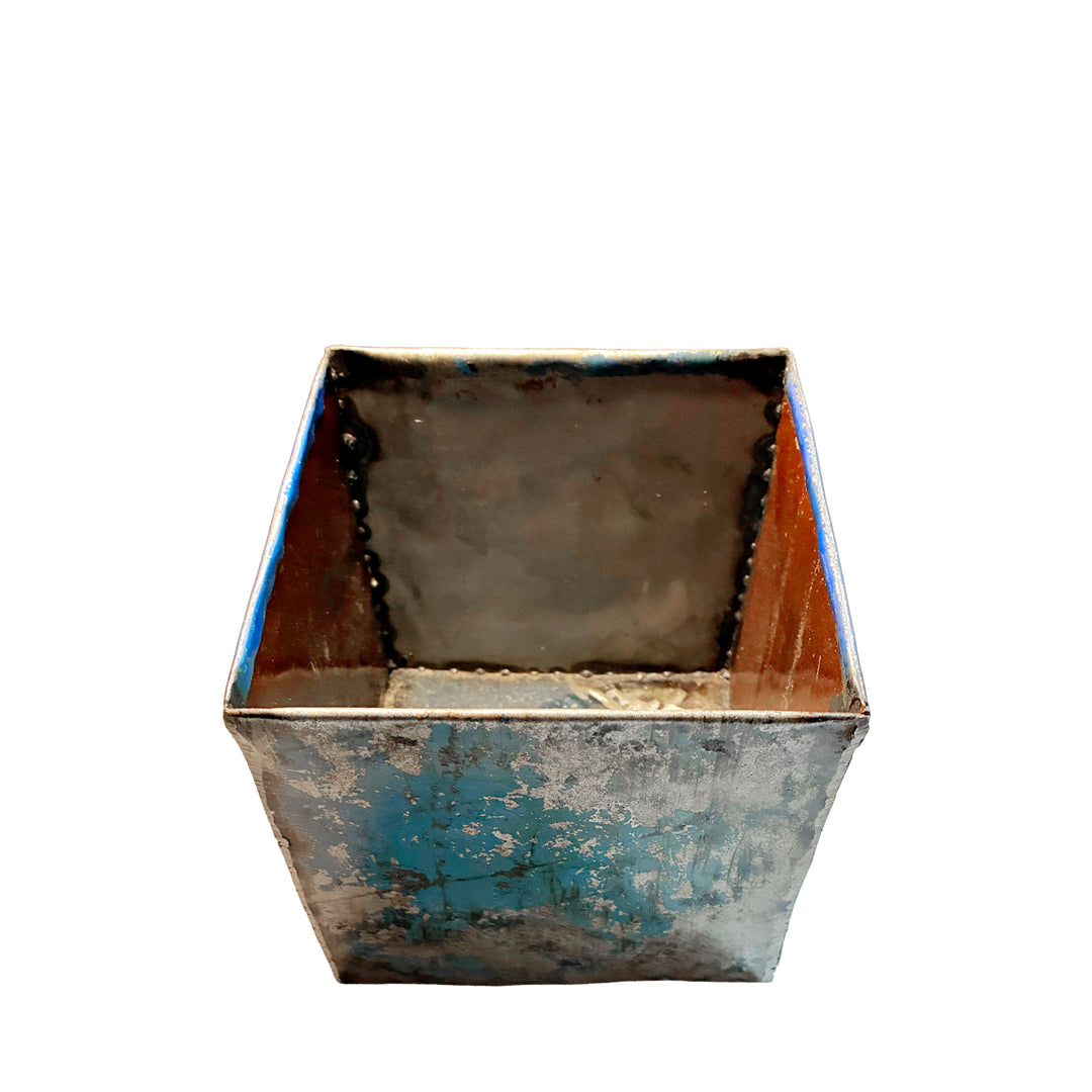 Quadratische Box aus wiederverwertetem Metall - 15 x15 x 15 cm - Schwarz/Blau