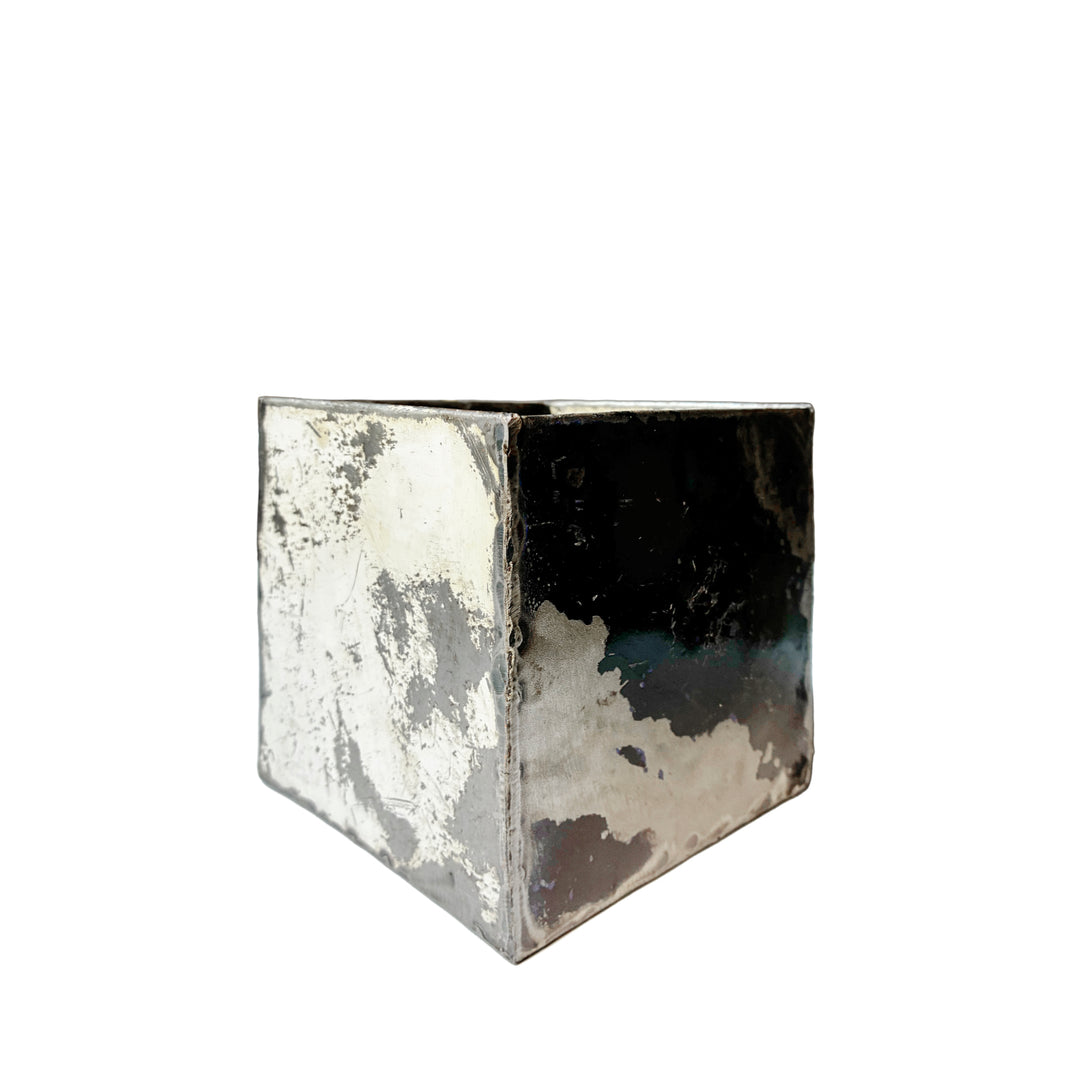 Quadratische Box aus wiederverwertetem Metall - 15 x15 x 15 cm - Schwarz/Silber