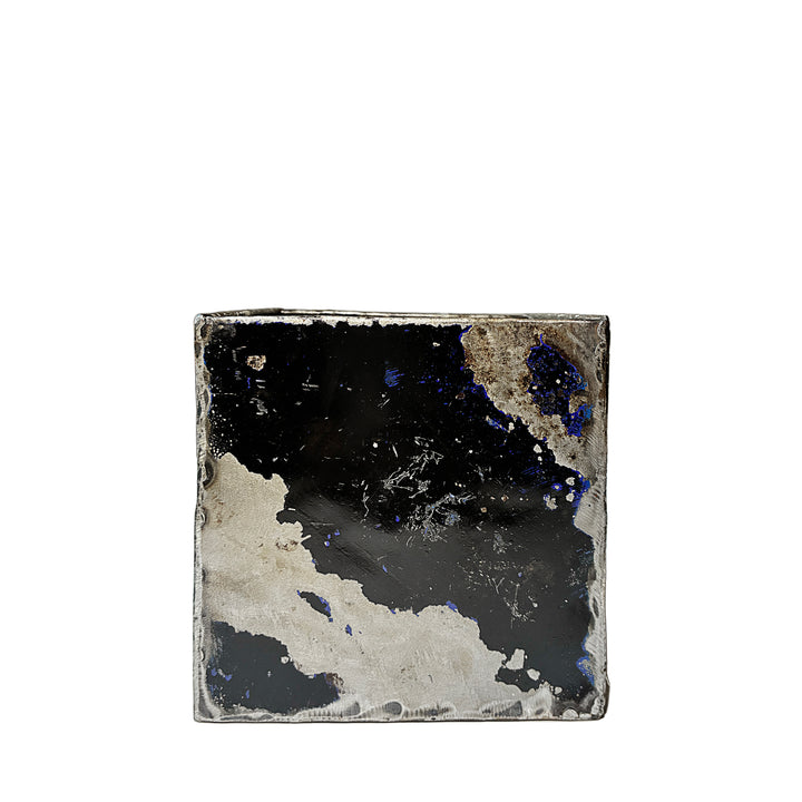 Quadratische Box aus wiederverwertetem Metall - 15 x15 x 15 cm - Schwarz/Silber