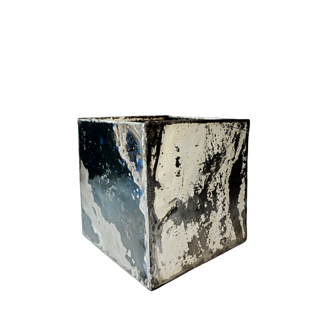 Quadratische Box aus wiederverwertetem Metall - 15 x15 x 15 cm - Schwarz/Silber