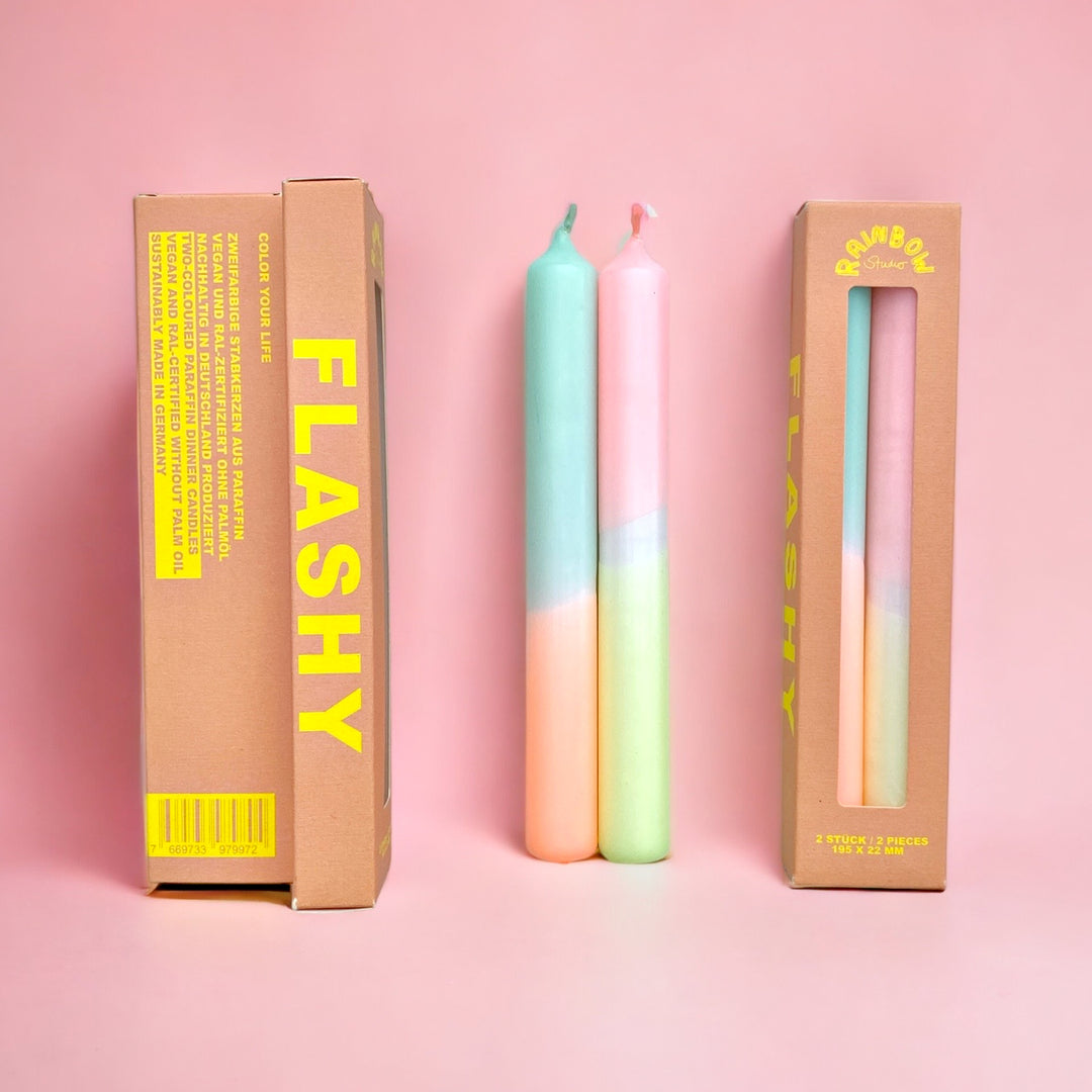 Rainbow Studio "Flashy" – Handgetauchte Neon-Dinnerkerzen Im 2er-Set