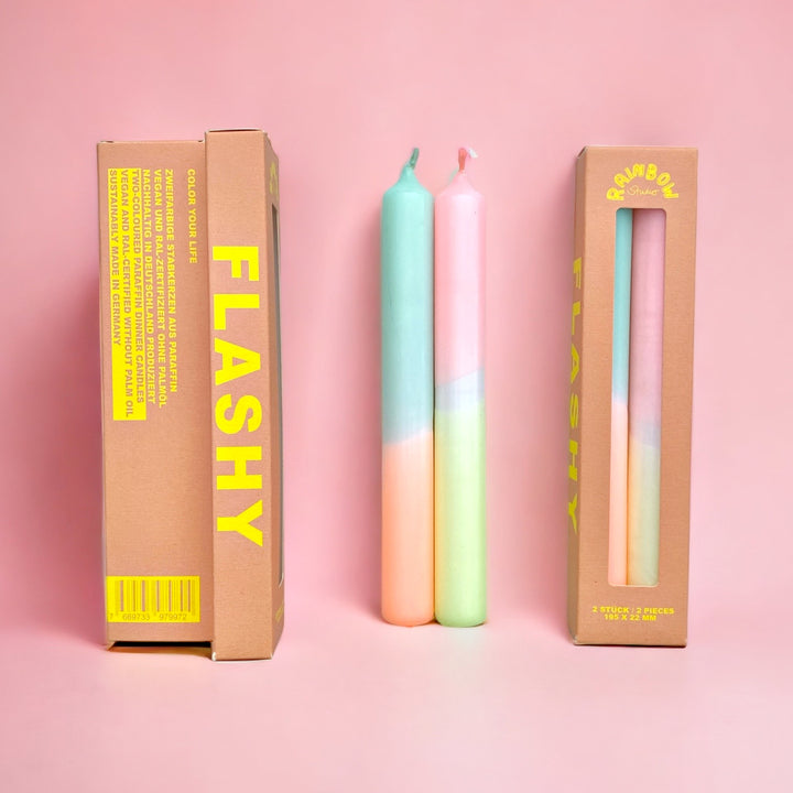 Rainbow Studio "Flashy" – Handgetauchte Neon-Dinnerkerzen Im 2er-Set