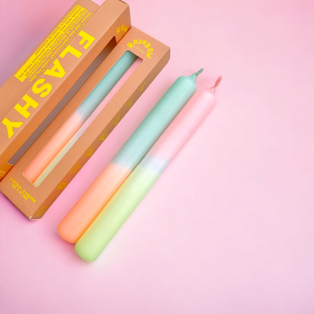 Rainbow Studio "Flashy" – Handgetauchte Neon-Dinnerkerzen Im 2er-Set