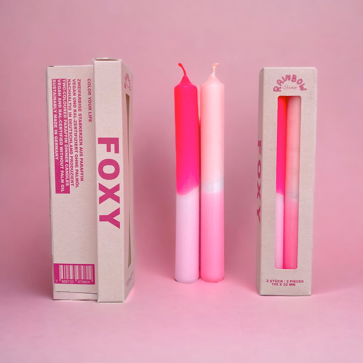 Rainbow Studio "Foxy" – Handgetauchte Neon-Dinnerkerzen Im 2er-Set