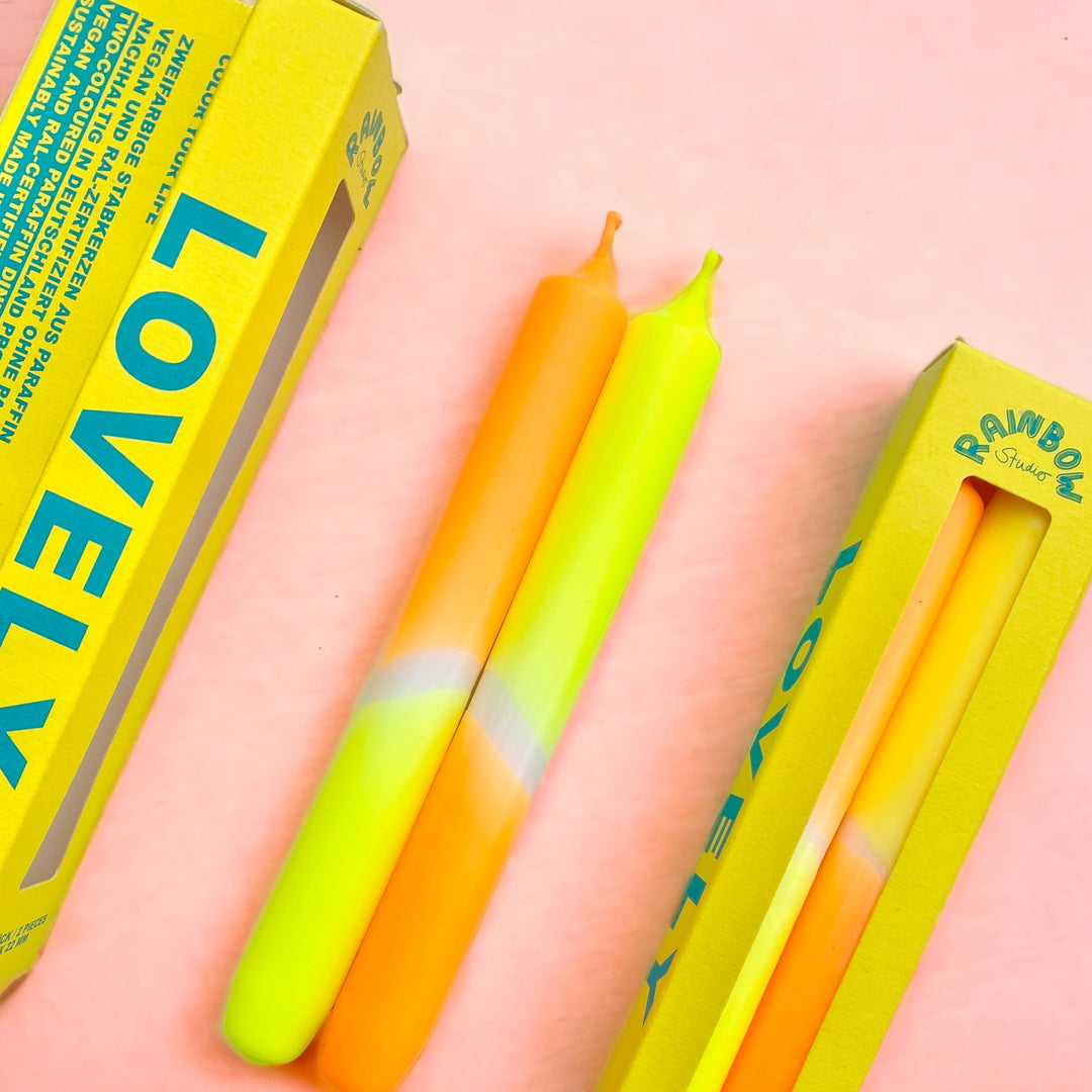 Rainbow Studio "Lovely" – Handgetauchte Neon-Dinnerkerzen Im 2er-Set