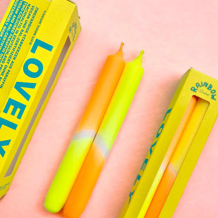 Rainbow Studio "Lovely" – Handgetauchte Neon-Dinnerkerzen Im 2er-Set