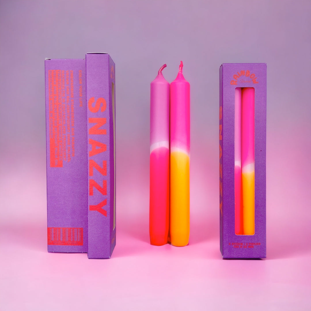 Rainbow Studio "Snazzy" – Handgetauchte Neon-Dinnerkerzen Im 2er-Set