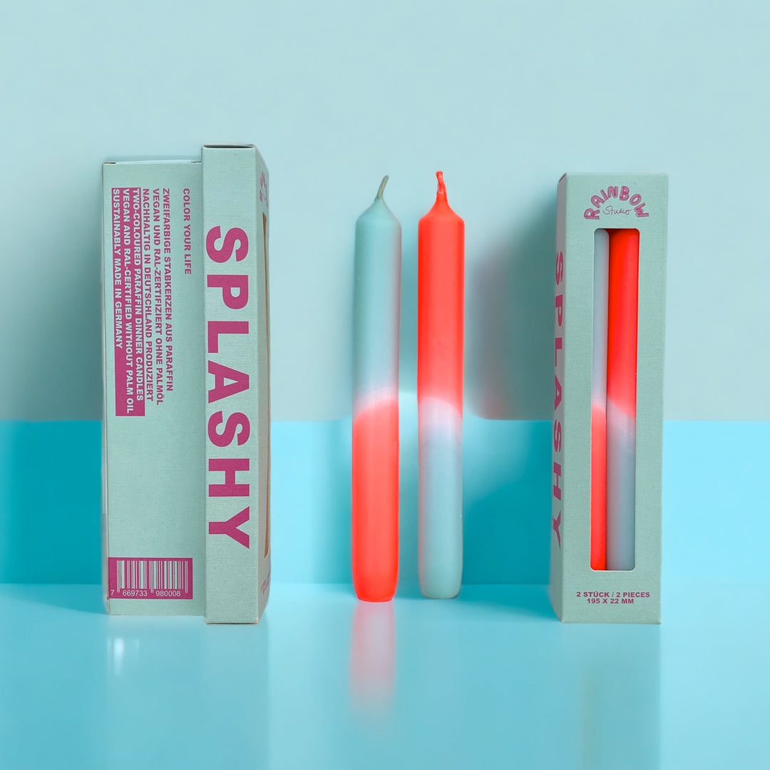 Rainbow Studio "Splashy" – Handgetauchte Neon-Dinnerkerzen Im 2er-Set