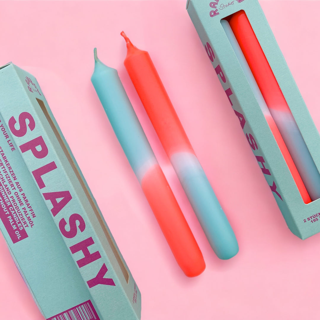 Rainbow Studio "Splashy" – Handgetauchte Neon-Dinnerkerzen Im 2er-Set