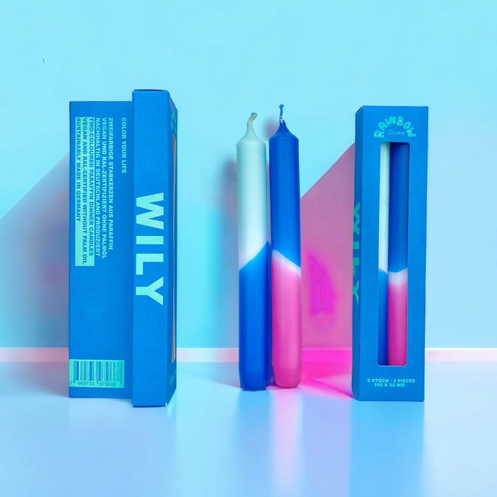 Rainbow Studio "Wily" – Handgetauchte Neon-Dinnerkerzen Im 2er-Set