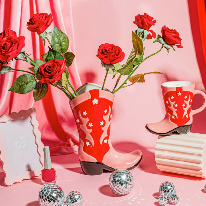 Rote Cowboy-Stiefel-Vase