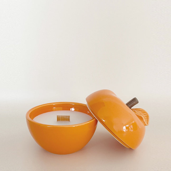 Duftkerze "Salbei" in Apfelform mit Deckel - Farbe Orange