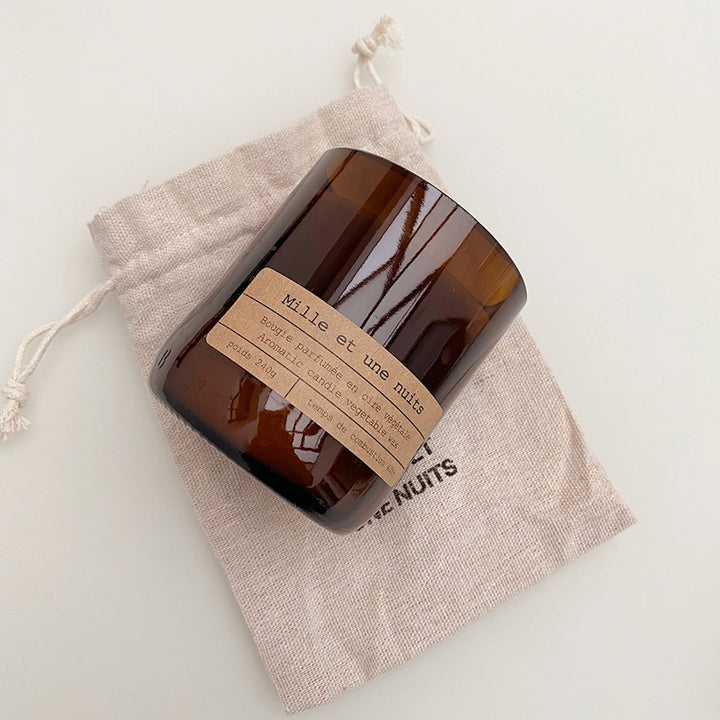 Kerze "Waldgenuss" mit Orangenduft im Stoffbeutel mit Zugband