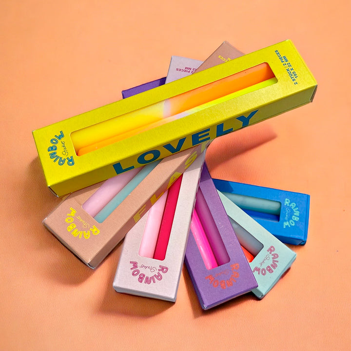 Rainbow Studio "Flashy" – Handgetauchte Neon-Dinnerkerzen Im 2er-Set