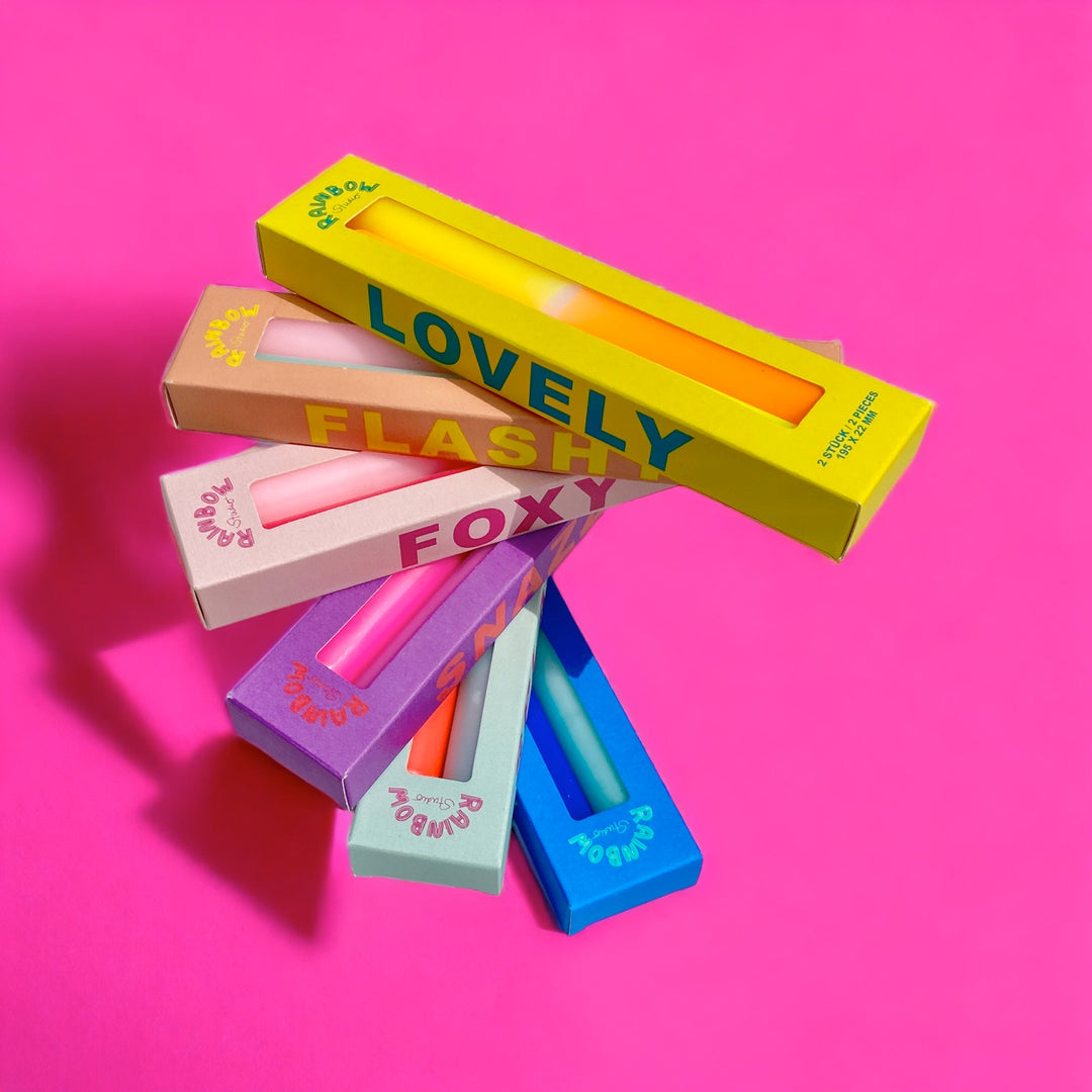 Rainbow Studio "Flashy" – Handgetauchte Neon-Dinnerkerzen Im 2er-Set