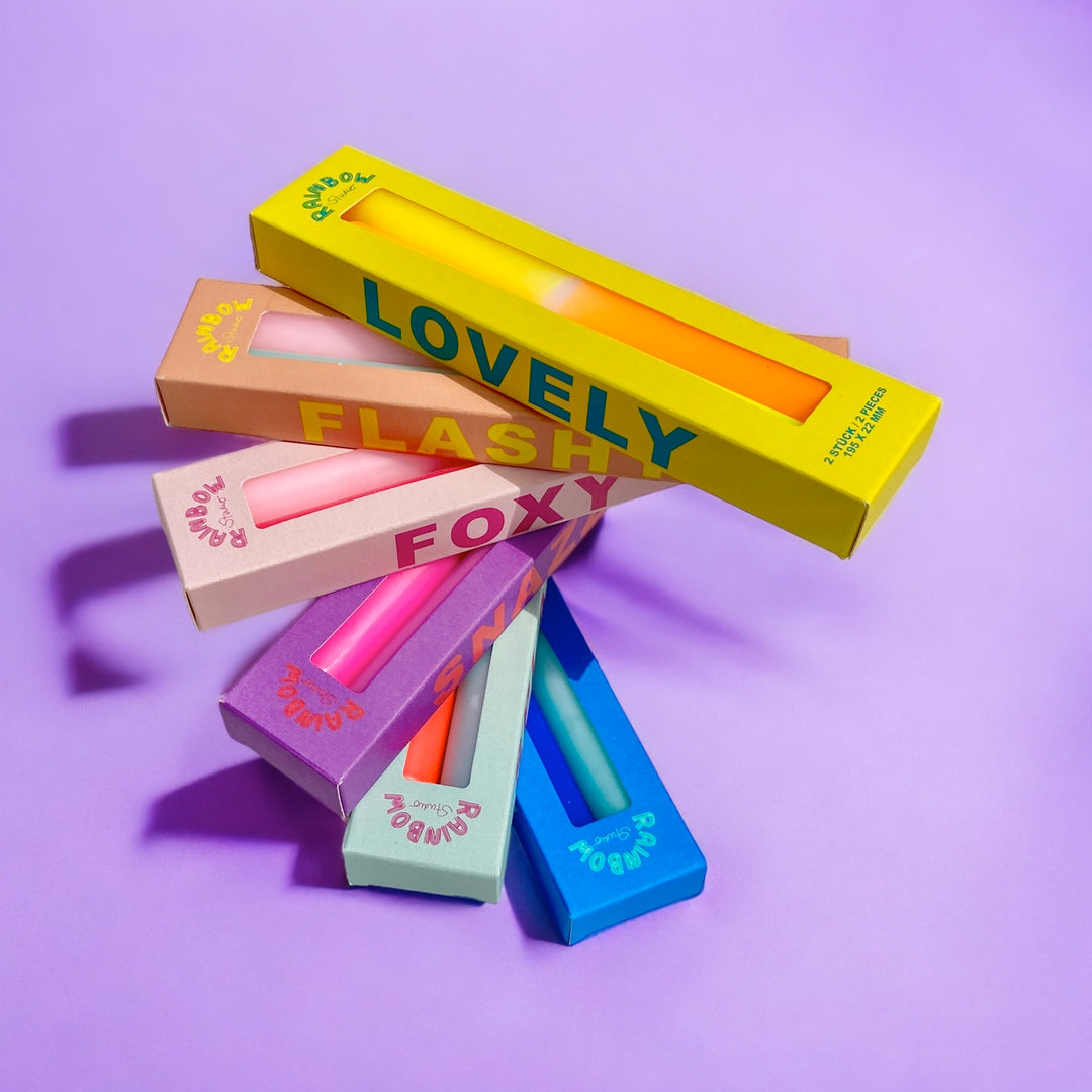 Rainbow Studio "Flashy" – Handgetauchte Neon-Dinnerkerzen Im 2er-Set