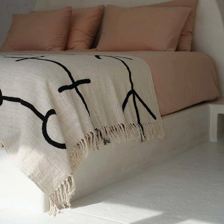 The Evil Eye Überdecke, Natur/ Creme mit schwarzem Muster