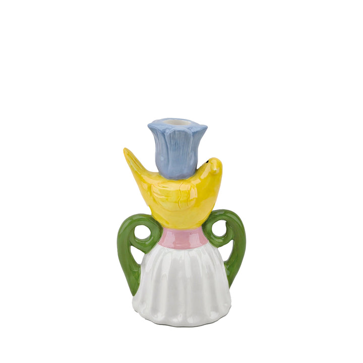 Figürlicher handbemalter Kerzenhalter „Vogel & Krug"