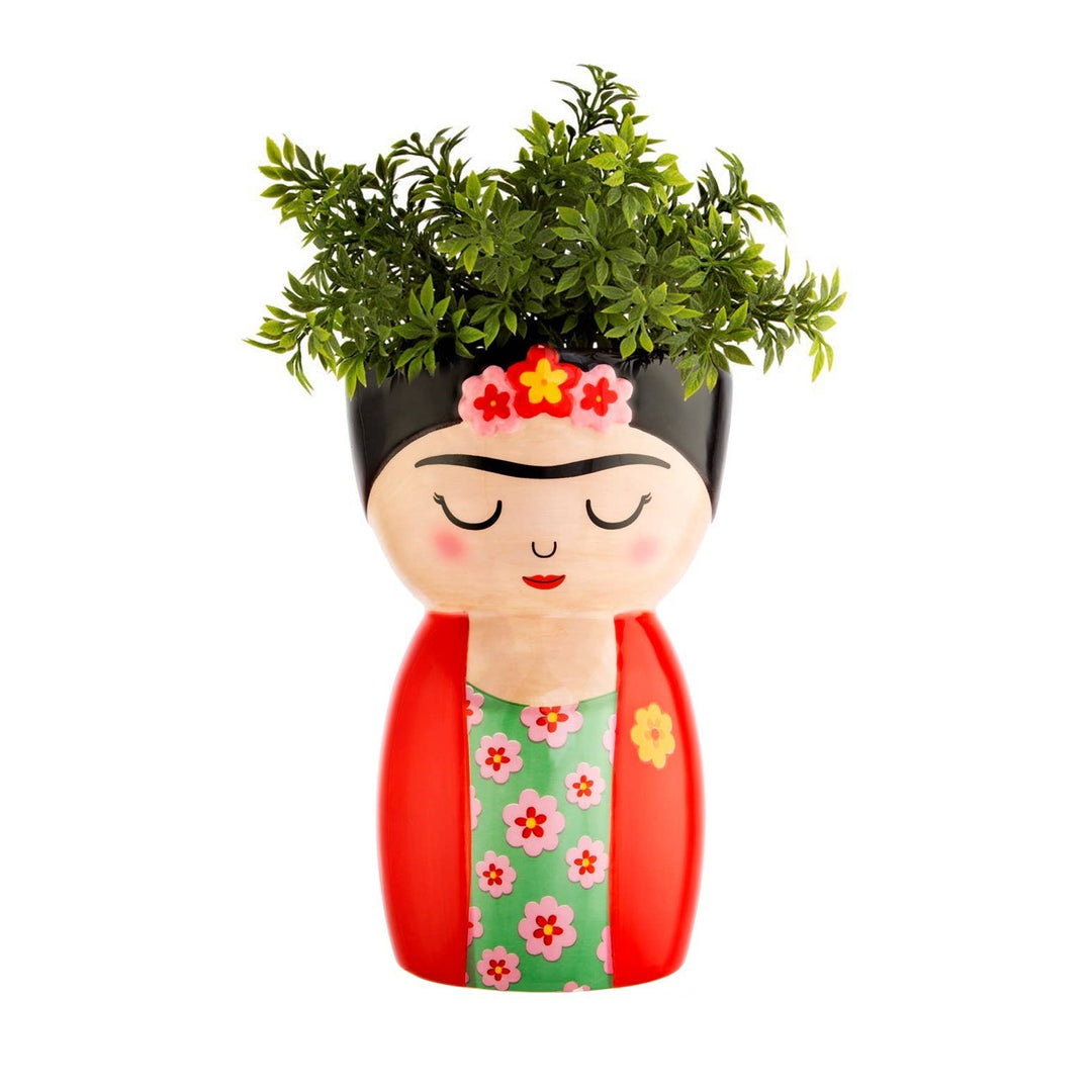 Bunter Blumentopf mit Frida Kahlo Motiv