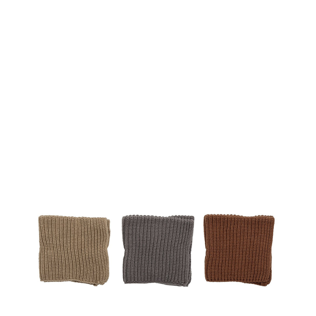 Gehäkeltes Spültuch-Set in warmen Nordic-Farben, 3 Stück aus Baumwolle