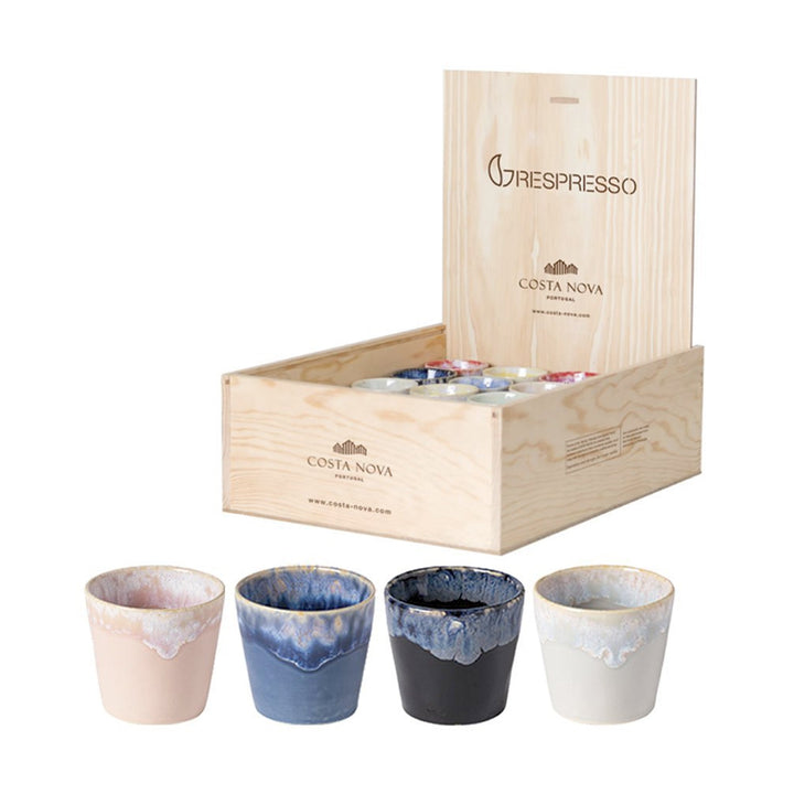 Geschenkset mit 24 Lungo-Tassen in farbenfrohen Farben