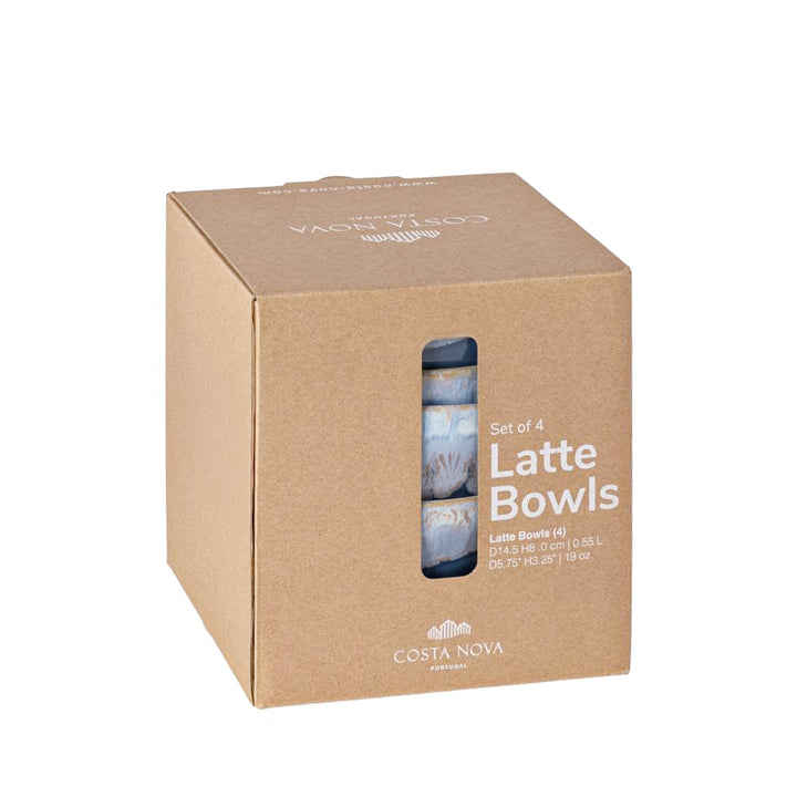 Latte Schalen Geschenkset – 8 Lungo-Becher in einer edlen Holzkiste
  - Blau