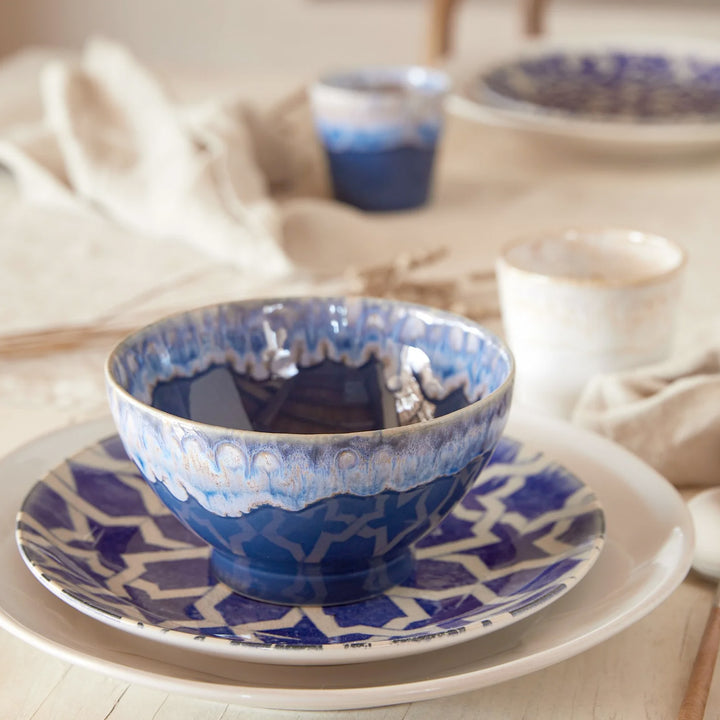 Latte Schalen Geschenkset – 8 Lungo-Becher in einer edlen Holzkiste
  - Blau