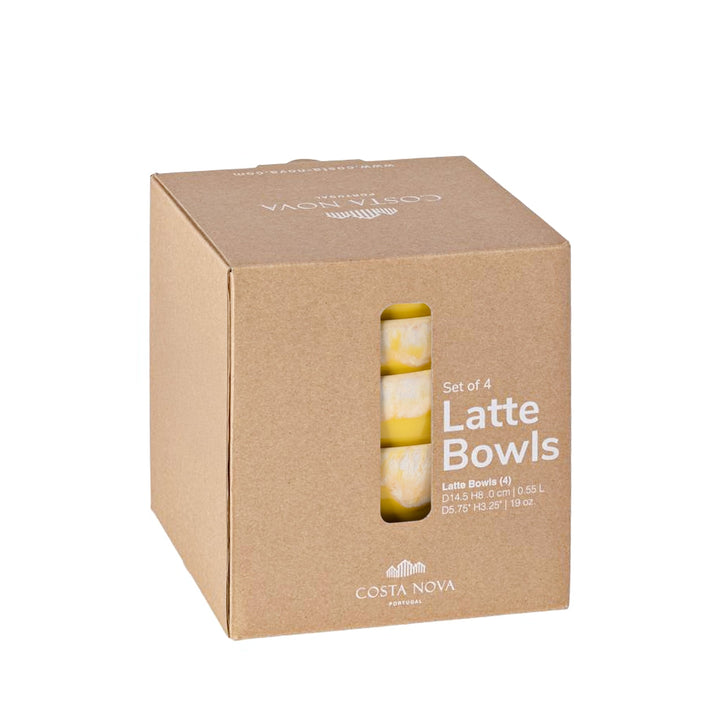 Latte Schalen Geschenkset – 8 Lungo-Becher in einer edlen Holzkiste
  - Gelb