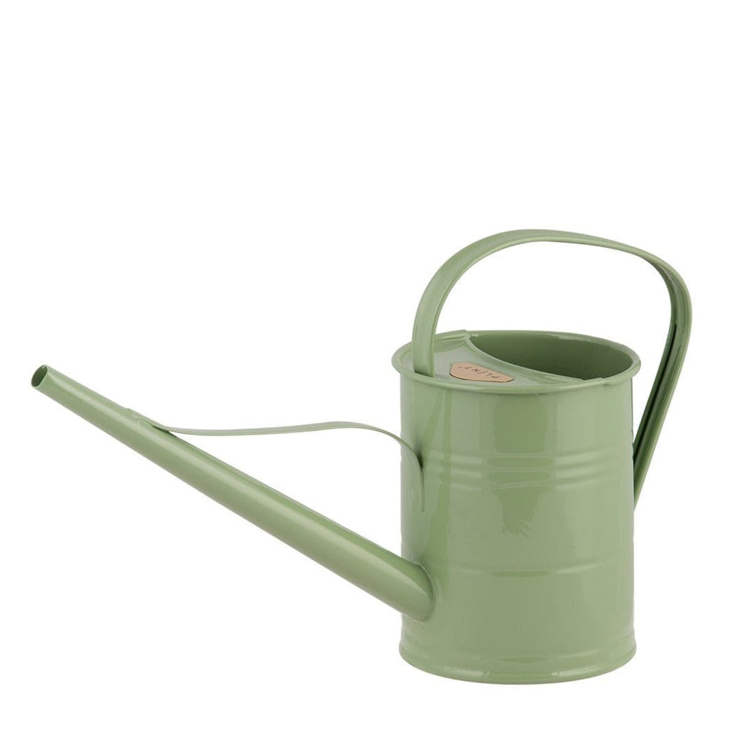 Hellgrüne 1,5 Liter Gießkanne, Eimer-Design, langer Auslauf.