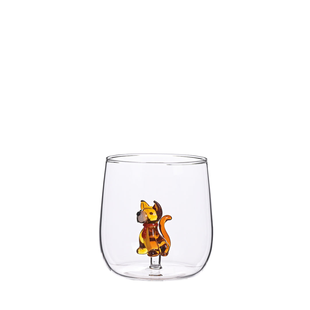 Mundgeblasenes Trinkglas mit kleinem Hund aus Glas