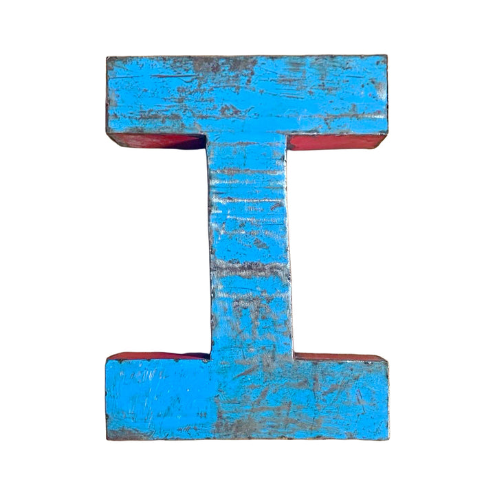 Großer Buchstabe "I" aus Upcycled Metall - Blau