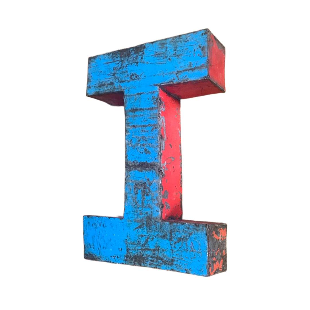 Großer Buchstabe "I" aus Upcycled Metall - Blau