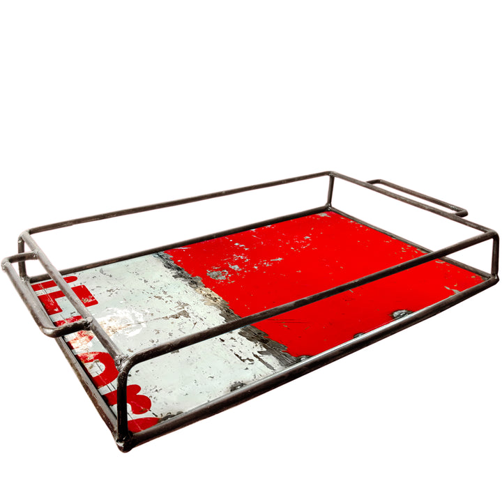 Großes Tablett - Upcycled - Weiß/ Rot - 261029