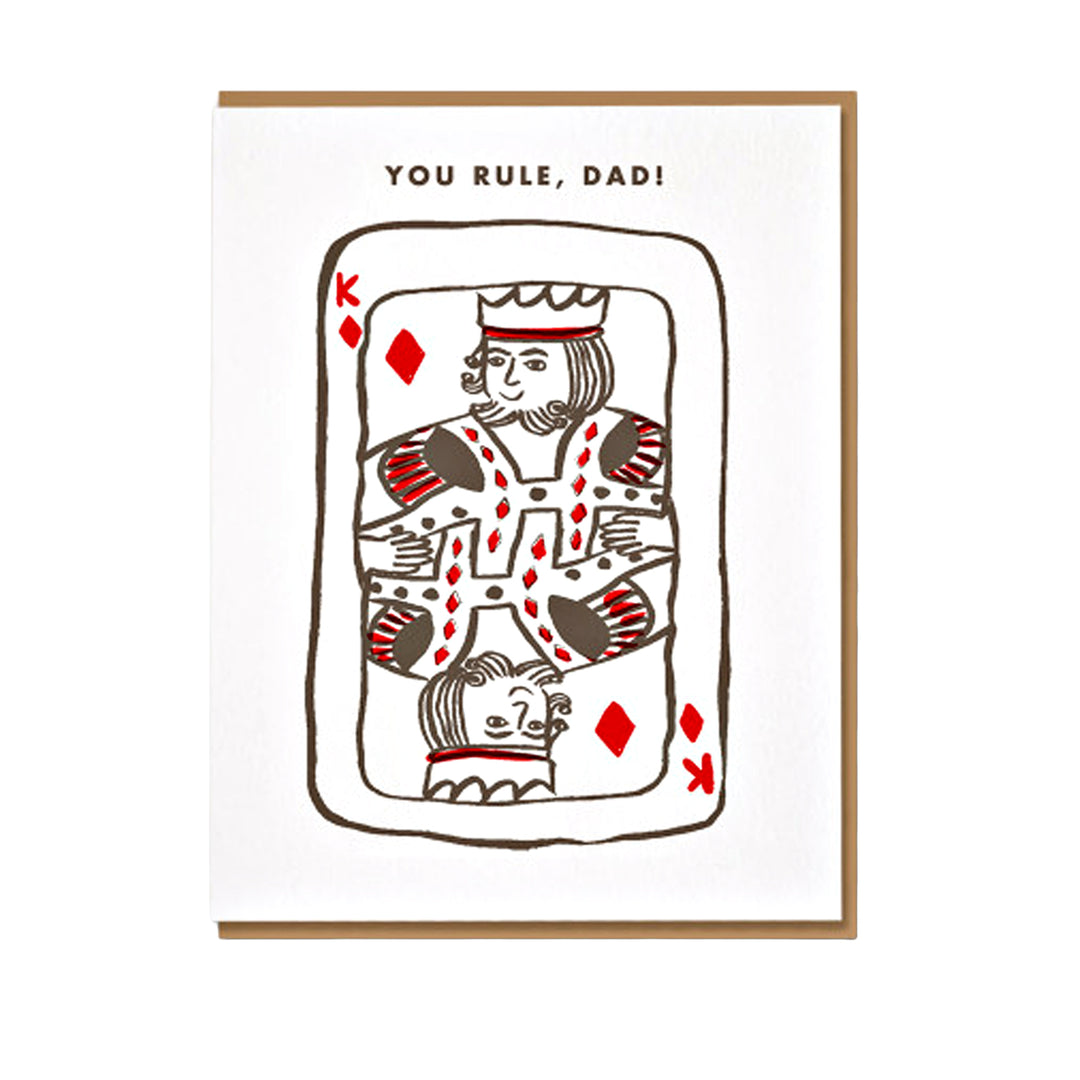 Grußkarte im Spielkarten-Stil mit „You rule Dad“-Schriftzug.