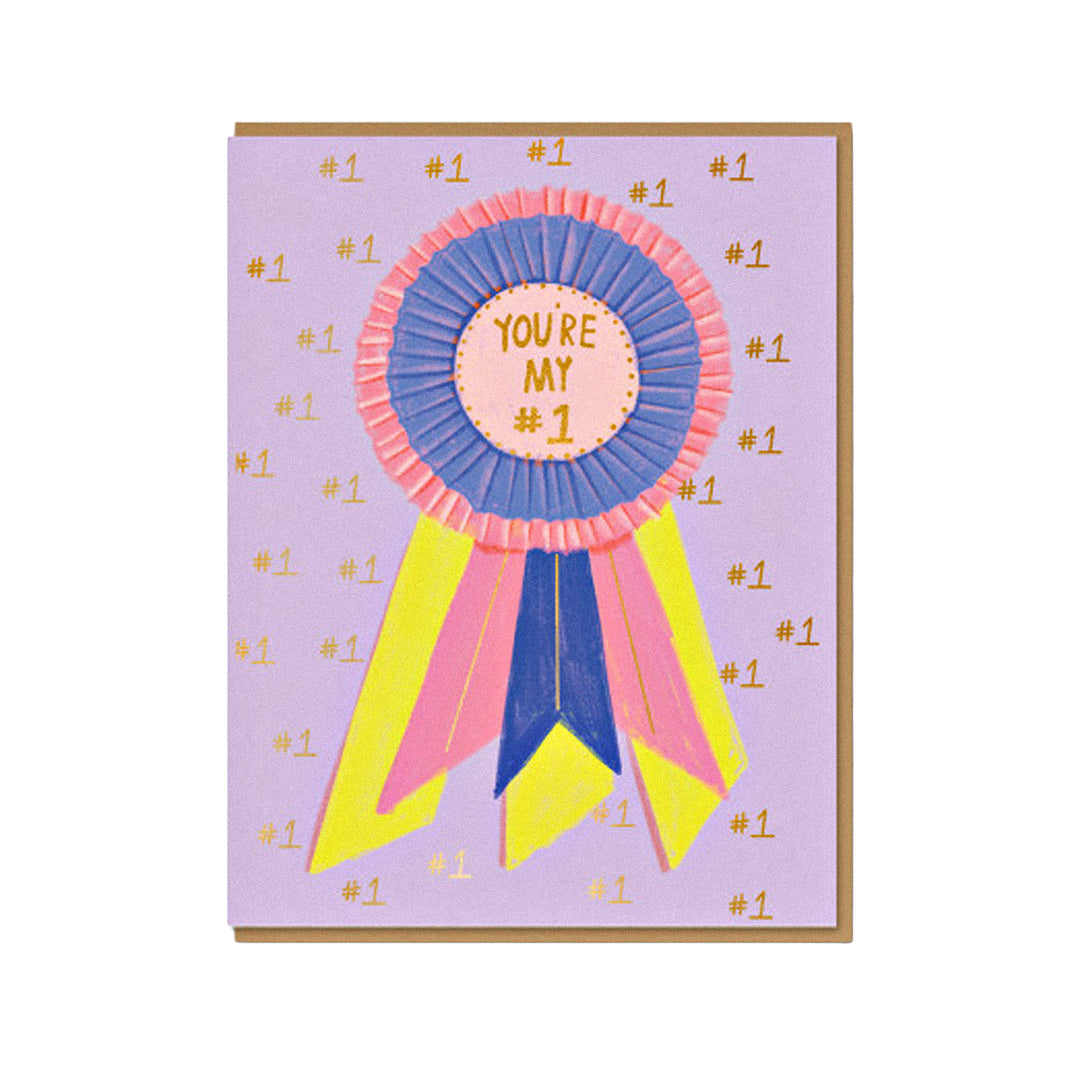 Lila Grußkarte mit großer Rosette und dem Schriftzug „You’re my 