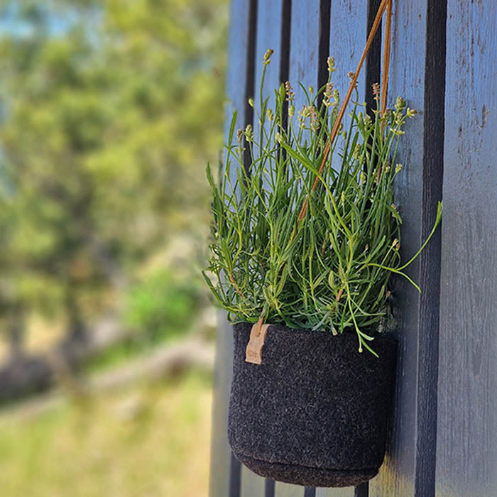 Hängender Blumentopf aus wiederverwerteter Wolle - Dunkelgrau