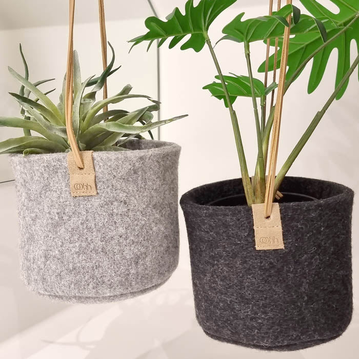 Hängender Blumentopf aus wiederverwerteter Wolle - Dunkelgrau