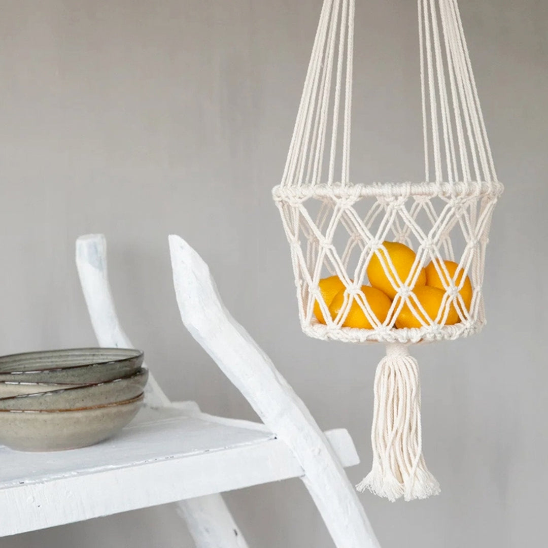 Hängender Makramee-Pflanzenkorb - Weiß
