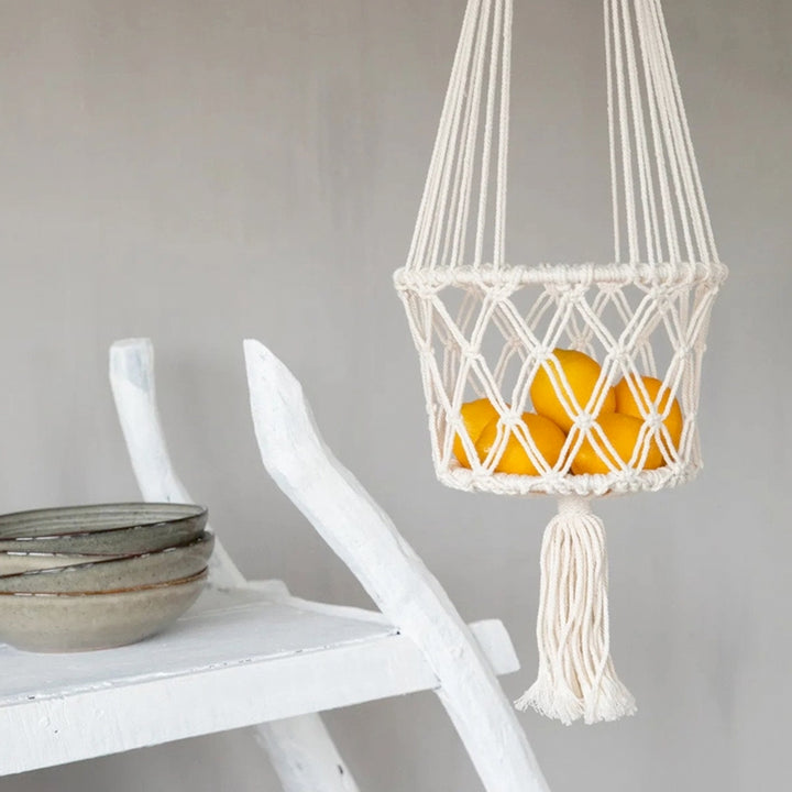 Hängender Makramee-Pflanzenkorb - Weiß