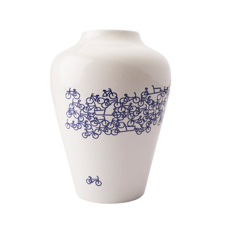 Holländische Vase mit Fahrradmuster oben bauchig - ø18 cm