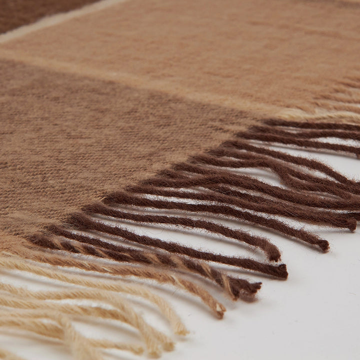 Karierte Wolldecke in Braun und Beige mit Fransen | 170  x 200 cm