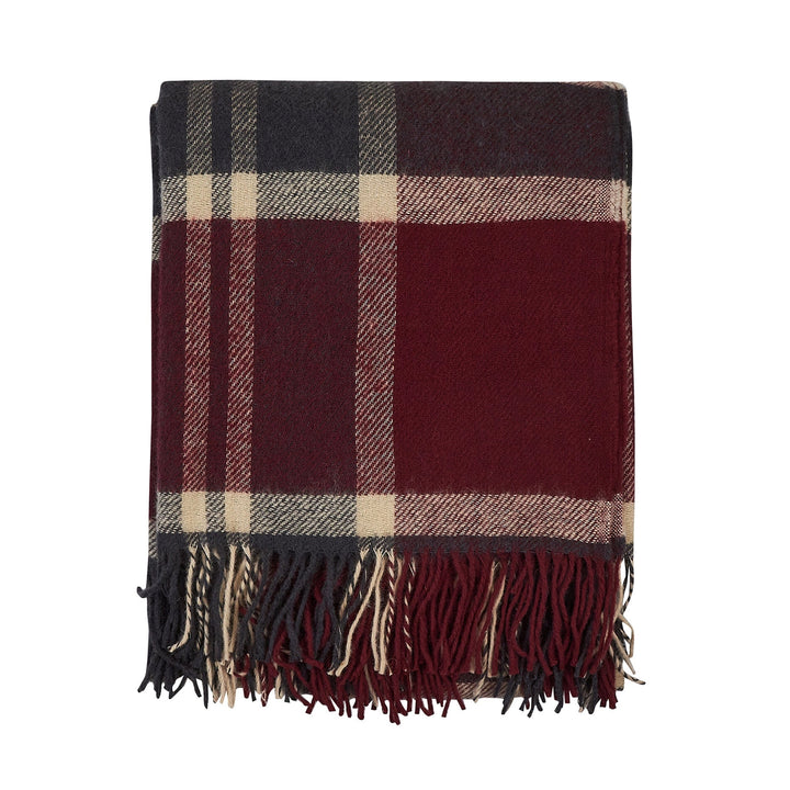 Wolldecke Tartan Dunkelrot aus 100% Neuseeland-Wolle | 200 x 170 cm mit Fransen