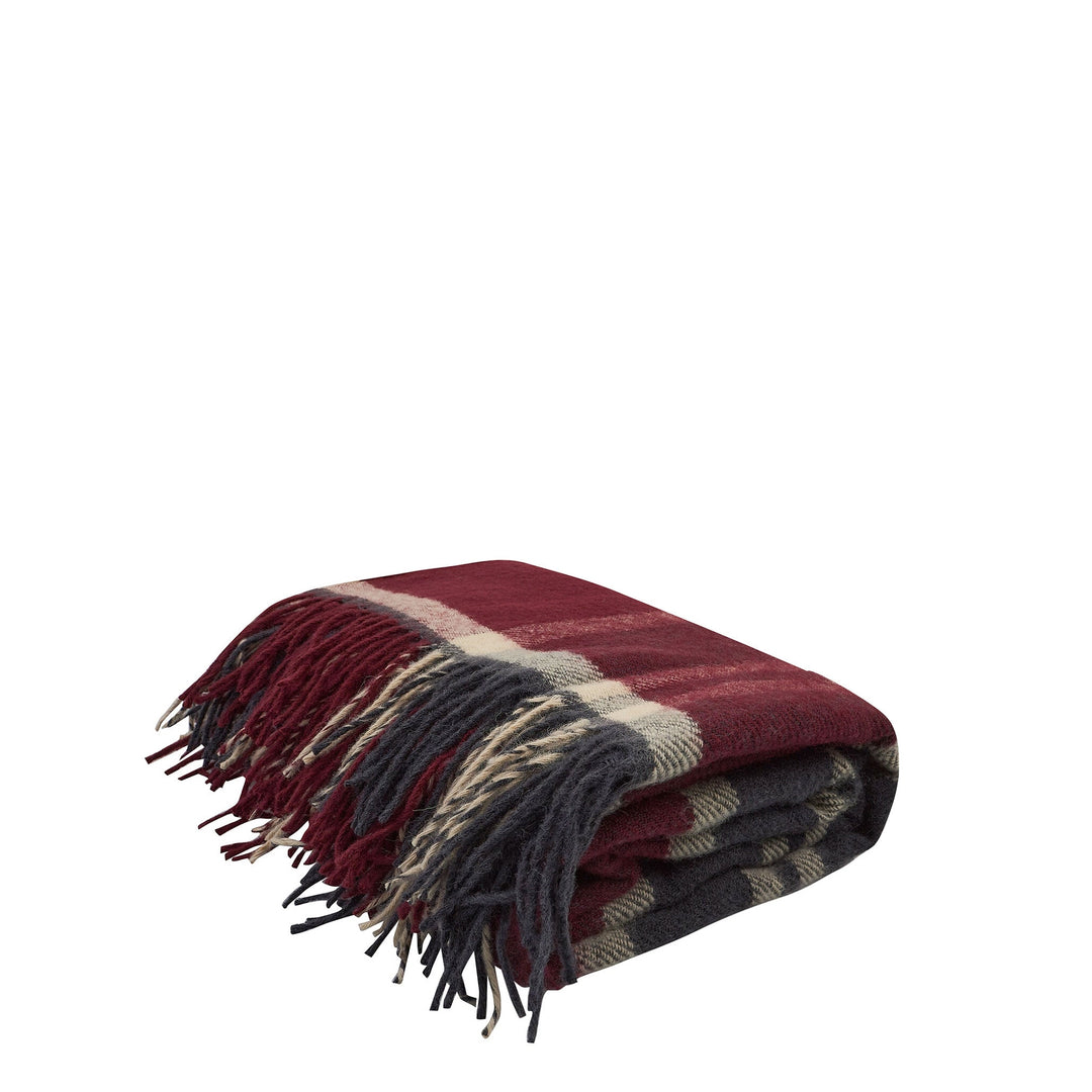 Wolldecke Tartan Dunkelrot aus 100% Neuseeland-Wolle | 200 x 170 cm mit Fransen