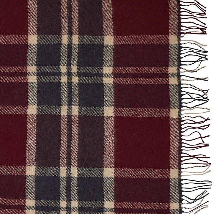 Wolldecke Tartan Dunkelrot aus 100% Neuseeland-Wolle | 200 x 170 cm mit Fransen