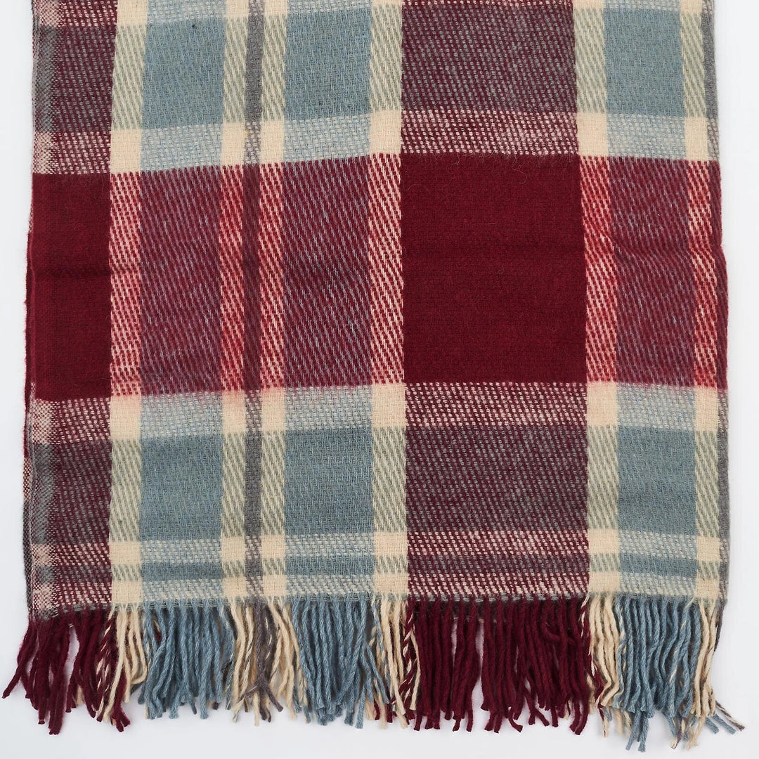 Wolldecke Tartan Dunkelrot aus 100% Neuseeland-Wolle | 200 x 170 cm mit Fransen