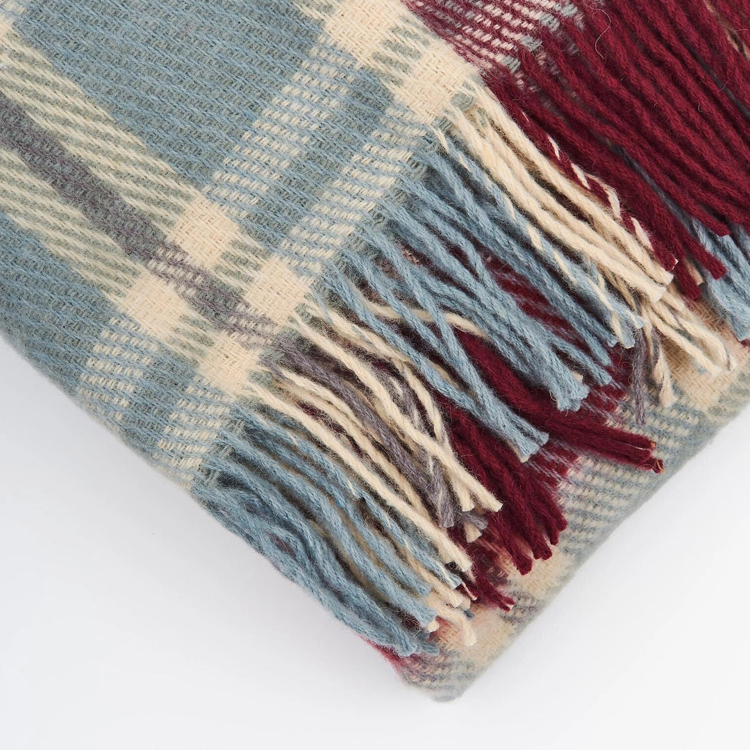 Wolldecke Tartan Dunkelrot aus 100% Neuseeland-Wolle | 200 x 170 cm mit Fransen