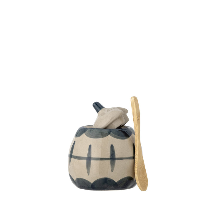 Keramik Milch- und Zuckerset in Beige mit blauem Muster